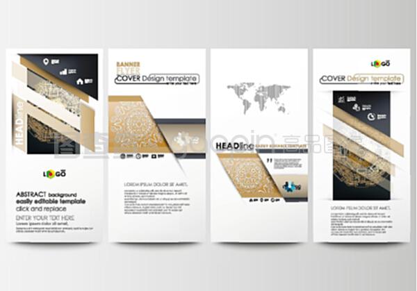 傳單集,現(xiàn)代條幅。商業(yè)模板。封面設(shè)計模板,易于編輯,抽象平面布局。金色技術(shù)背景,連接點(diǎn)和線的連接結(jié)構(gòu),科學(xué)矢量。